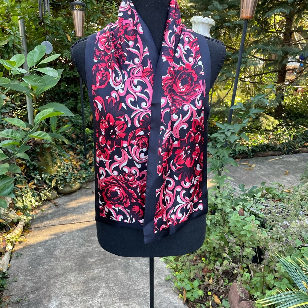 Silk Scarf Rectangular Double Sided -2 Layer, Ros… - image 1